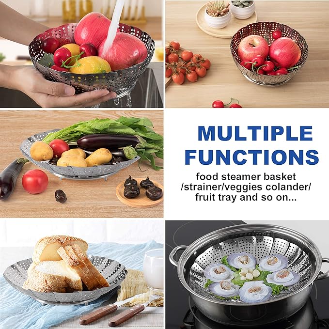 Steamer Basket, Stainless Steel Vegetable Steam Baskets for Steaming Cooking Expandable to Fit Various Size Pot (5.5" to 9.3")