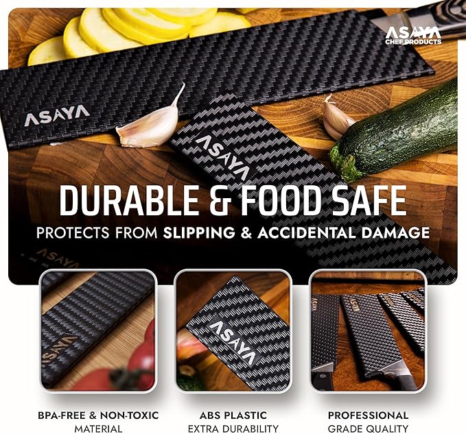 Asaya Professional Knife Edge Guards - Two Universal Streak Knife Covers - 6" x 1" - Extra Strength, ABS Plastic and BPA-Free Felt Lining, non-Toxic and Food Safe - Knives Not Included (2 Piece S)