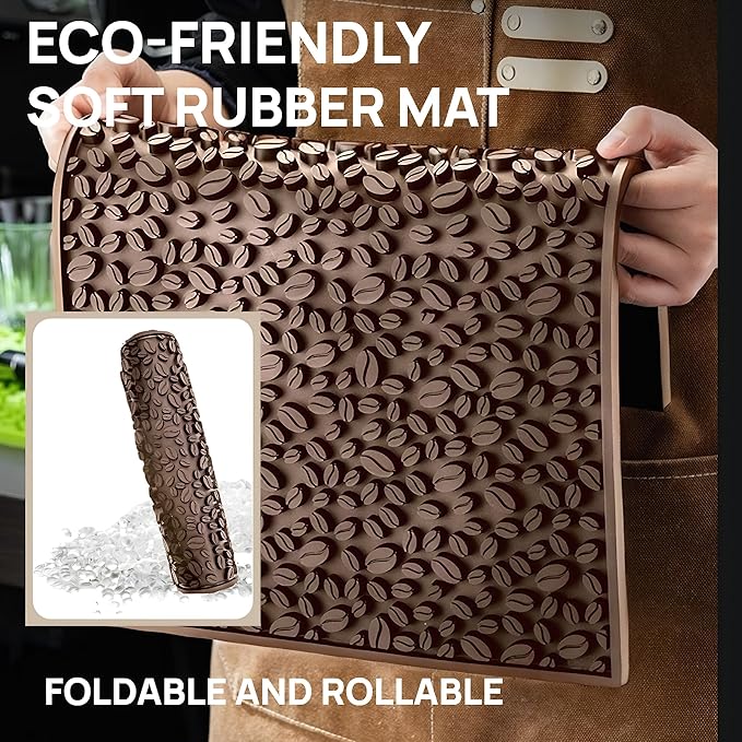 Lelinbao Bar Mats for Countertops, Heavy Duty Rubber Mat, 3D Coffee Bean Coffee Bar Mat, Dish Drying Mat for Kitchen, Restaurant, Coffee Bar Essentials, Non-Slip Drip Tray Mat(Coffee,18"x12")