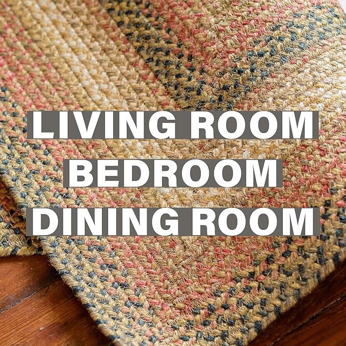 Homespice Russet Jute Braided Rugs for Bedroom 4x6' - Ideal as Multicolor Country Rugs for Living Room and Bedroom