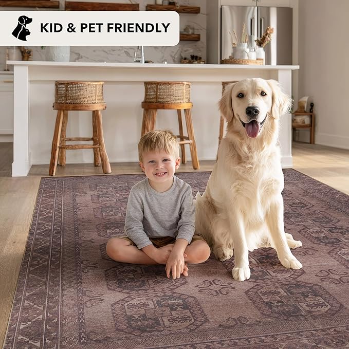 Kuden 3x5 Small Rug, Machine Washable, Non-Slip Backing, Vintage Style, Soft, Low Pile, Area Rugs for Entryway Kitchen Indoor Entrance