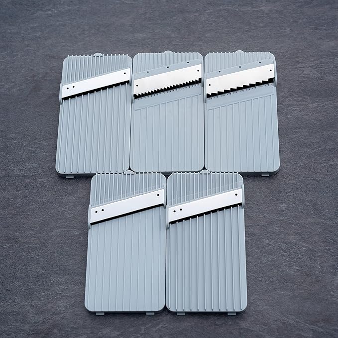 EDI Safe Mandoline Slicer - 5 Interchangeable Blades, Dishwasher Safe, Easy Set-Up - White & Mint Green