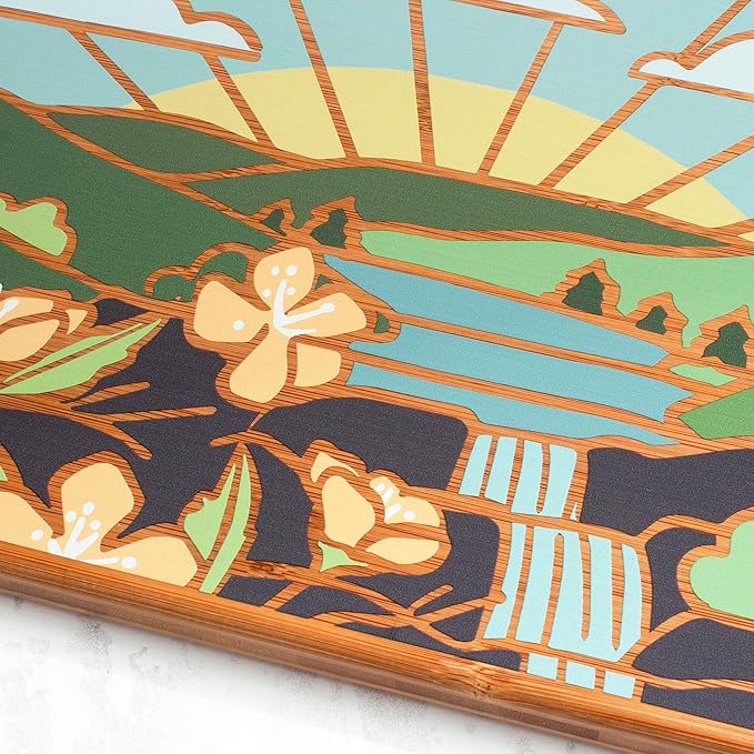 Totally Bamboo Pennsylvania State Shaped Cutting Board and Charcuterie Serving Platter with Artwork by Summer Stokes, Includes Hang Tie for Wall Display