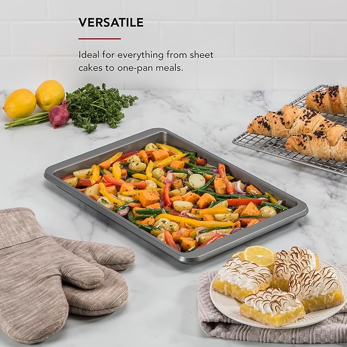 KitchenAid Premium Aluminized Steel Baking Sheet, Nonstick, 10x15 Inch, Contour Silver (Pack of 6)