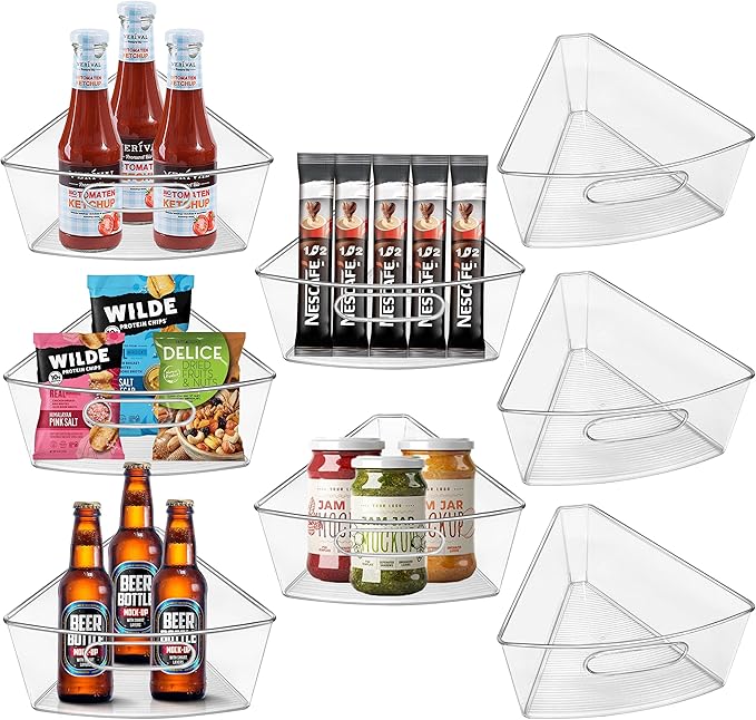 Lazy Susan Organizer Bins for 28"-29" Diameter Corner Cabinet Lazy Susan, 8 Pack, Clear Plastic Cabinet and Pantry Storage Bin, 1/8 Wedge-Food Safe, BPA Free