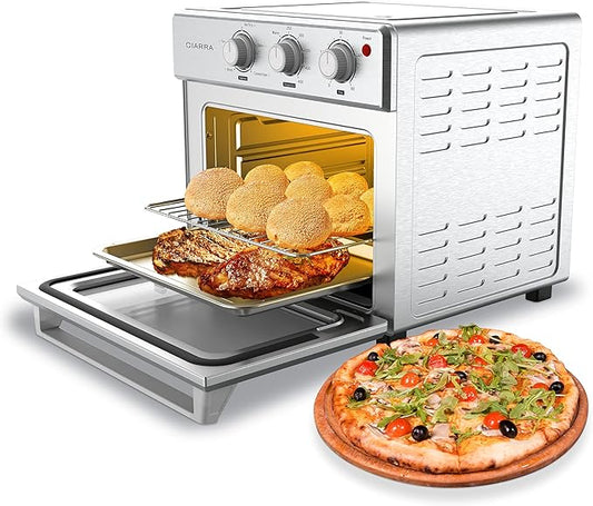 CIARRA CATOSMC01 Oil-Less Countertop Convection Oven, Air Fryer Toaster Oven with 6-in-1 Function, Nonstick Interior, 25QT, 1700W, Stainless Steel