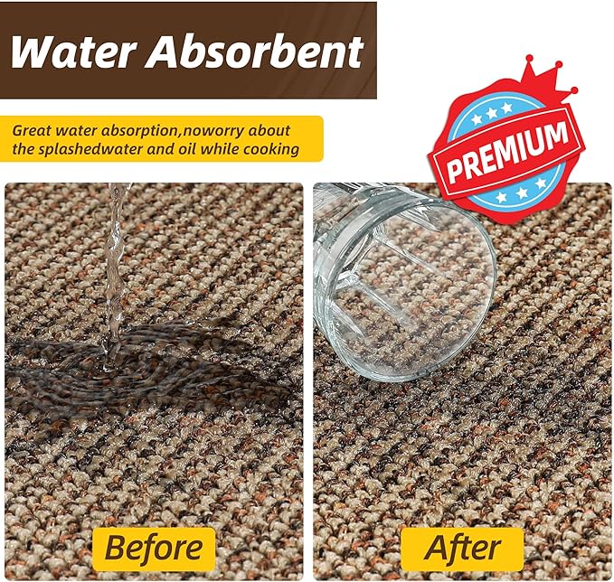 JSEI Kitchen Rugs and Mats, 2PCS Non-Slip Kitchen Mats for Floor, Machine Washable Absorbent and Stain Resistant Kitchen Runner, Carpet Mats with TPR Backing for, 24''x36''+24''x60'', Taupe