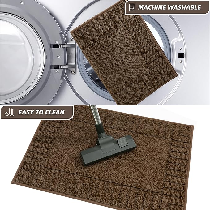 BEQHAUSE Kitchen-Rugs-Washable-Kitchen-Mats-for-Floor Non-Slip Kitchen Mats Set of 2 Absorbent Kitchen Runner Brown with TPR Backing 20x30inch/20x48inch