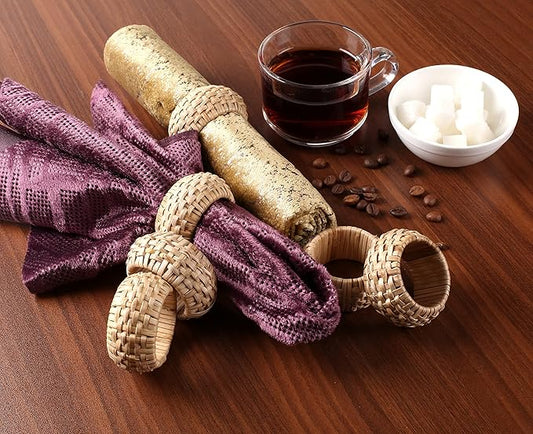 Natural Cane Napkin Rings Set of 8, Handwoven Table Decor, Bohemian Coastal Napkin Holders for Rustic Dining & Tropical Vibes - Sleek for Everyday Use (Brown) - ALPHA Living HOME