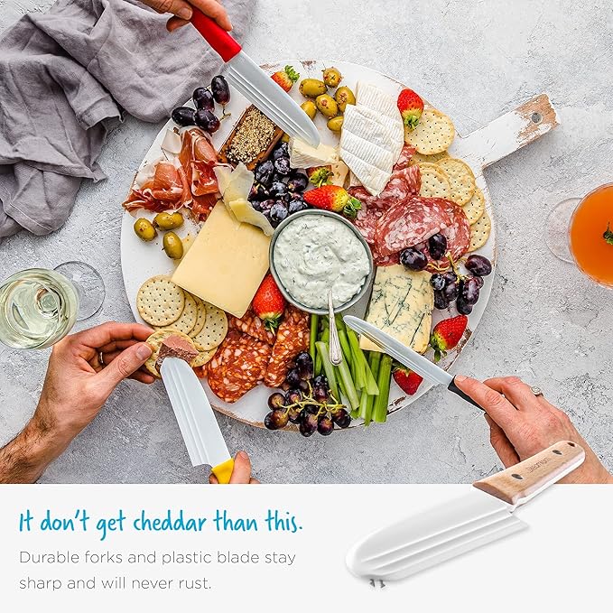 Dreamfarm Knibble Lite 3-In-1 Non-Stick Cheese Knife for Charcuterie, Slicing, Spreading, with Built-In Fork to Serve & Share Foods - 9" Red