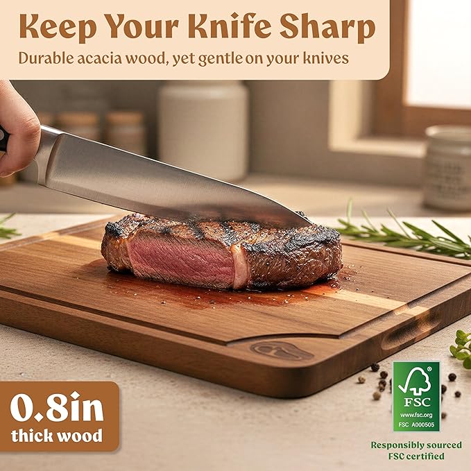 Non Toxic Cutting Boards for Kitchen - Beeswax Finished Acacia Wood Chopping Board Set of 3 (15.7x12,13x9.4,10x7 in) (Acacia Wood, 3 Pack Beeswax Finish - without Stand)