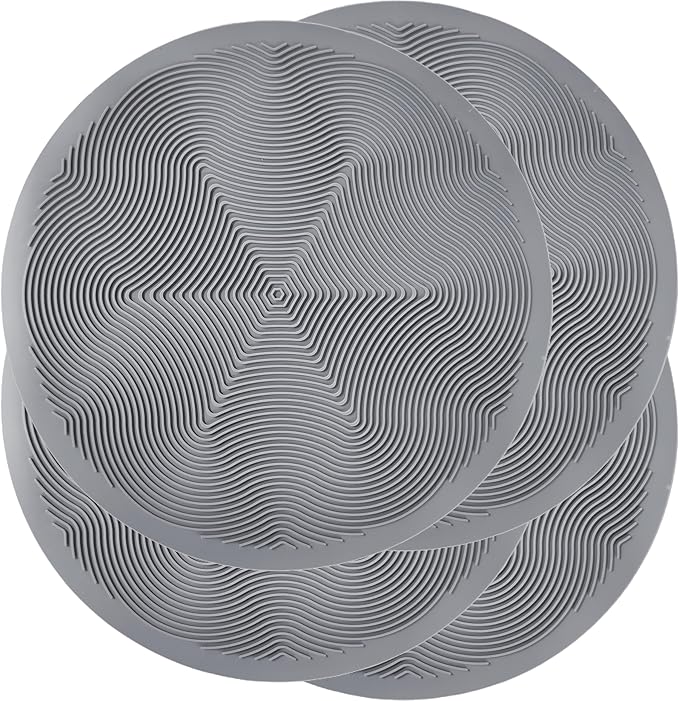 Silicone Hot Pot Holder Mats 8in (4-PCS) - Heat Resistant Countertop Protector with Non-Slip Geometric Pattern, Easy Clean Kitchen Trivet for Dining Table, Stove Top, Counter Safe Small Grey