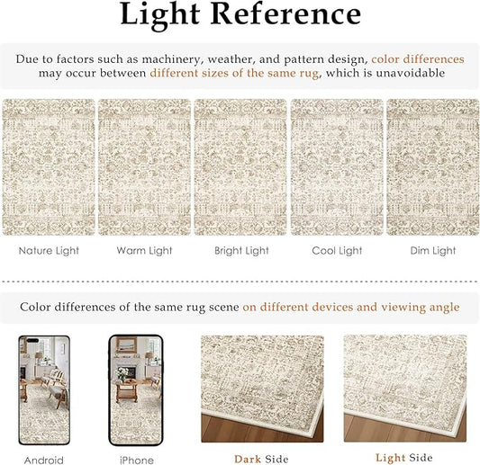 Light Brown Runner Rug 2'6"x14' Washable Carpet for Hallway Kitchen Vintage Distressed Non Slip Indoor Retro Floral Bedroom Accent Throw Long Rug Bathroom Office Laundry Dining Living Room