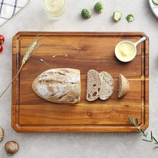 Large wood Cutting Board for Kitchen with Juice Handles ， Chopping Board Cheese Charcuterie Board (Striped cutting board)