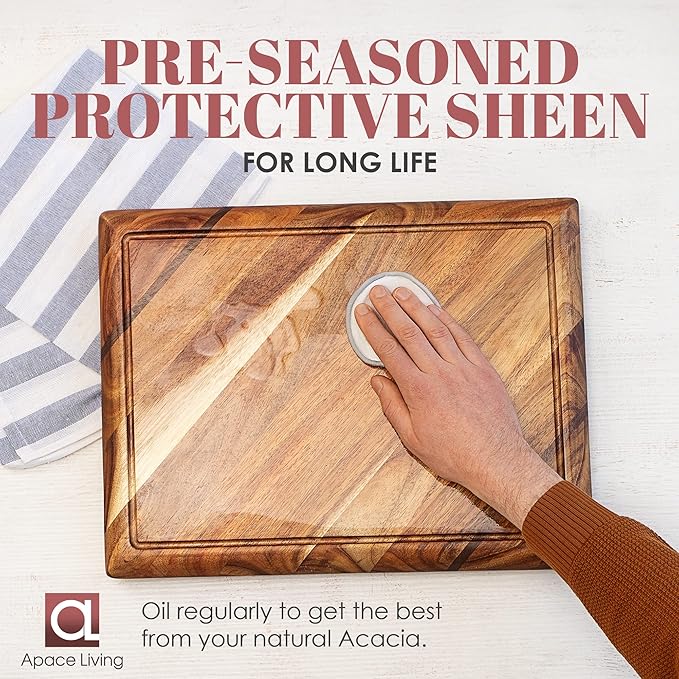 Contour Wood Cutting Board - Large Acacia Butcher Block Chopping Board for Kitchen w/Stand, Sustainable Wood, Juice Groove - Doubles as 4 Compartment Serving Board - Apace Living 17x13x1.5
