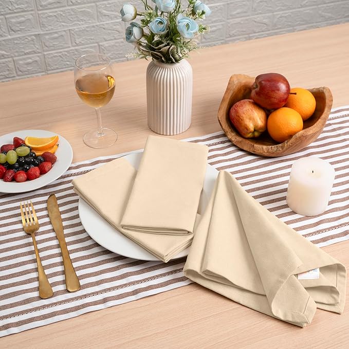 Blue Needles Solid Cloth Napkins Set of 12 Champagne 100% Cotton Dinner Napkins 18x18 inches - Soft, Reusable, Absorbent & Washable Linen, Ideal for Wedding Events, Parties & Everyday Use