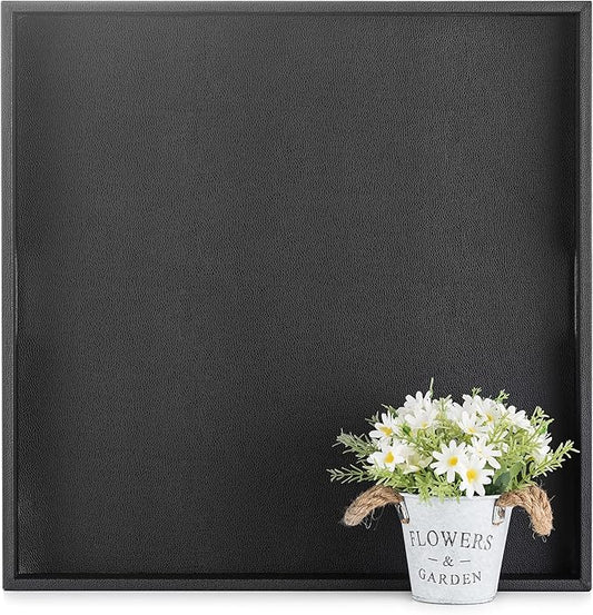 Hanobe Square Large Ottoman Tray: Extra Large Black Serving Tray for Ottomans Big Leather Decorative Tray with Handles for Coffee Table Living Room 22" x 22"