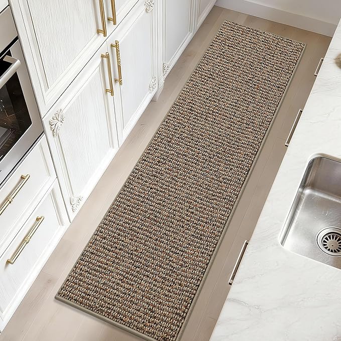 JSEI Kitchen Runner Rugs, 17''x60'' Non-Slip Kitchen Mats for Floor, Machine Washable Absorbent and Stain Resistant Kitchen Rug, Carpet Mats with TPR Backing for Kitchen, Taupe