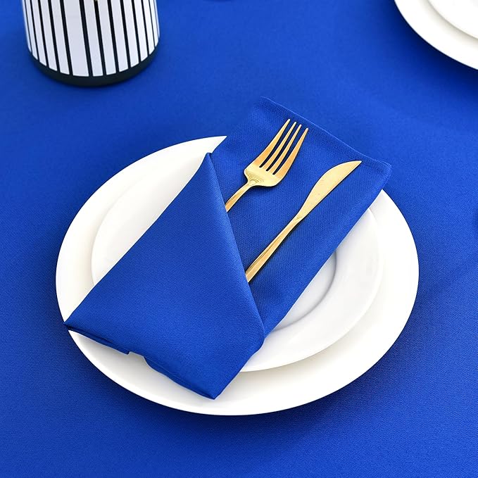 Wolkemer Set of 4 Royal Blue Cloth Napkins 17 x 17 Inches Solid Washable Polyester Dinner Napkins with Hemmed Edges for Dinners Parties Weddings Banquets Events Table Decoration
