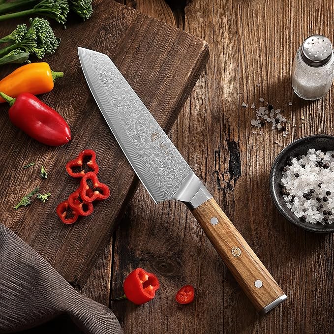Wakoli Oribu Kiritsuke Chef's Knife – Full Tang Kitchen Knife | 7-Inch Blade Made of 67-Layer Damascus Steel with AUS-10 Core | Ergonomic Olive Wood Handle | Premium Quality, Gift Box Included