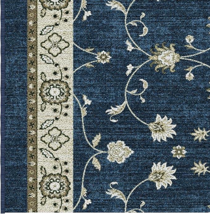Ottomanson 2-Piece Kitchen Rug Set - Non Slip Runner & Washable Mat - 1'11" x 4' + 1'11"' x 5' - Durable, Stain Resistant for Entryway, Bedroom and Bathroom, Mahal Navy