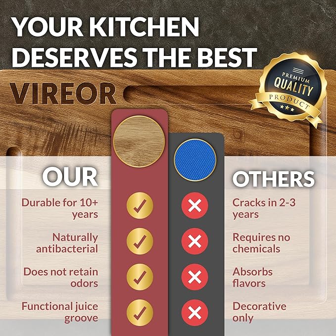 Acacia Wood Cutting Board Set with Knife Sharpener & Wax – 3 Durable, Eco-Friendly Boards with Stand – Perfect for Chopping, Serving & Impressing in the Kitchen