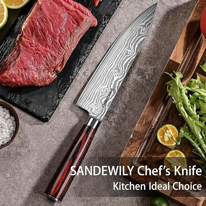 3-Piece Kitchen Knife Set, Japanese Style High Carbon Stainless Steel Chef Knives with Sheaths for Daily Home Use