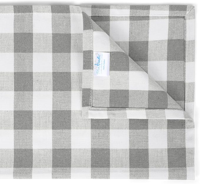 Blue Needles Gingham Buffalo Plaid Cloth Napkins 100% Cotton Set of 12 Dinner Table Napkins 18x18 inch Soft, Reusable, Washable Perfect for Wedding Parties & Everyday Use - Ash Grey & White