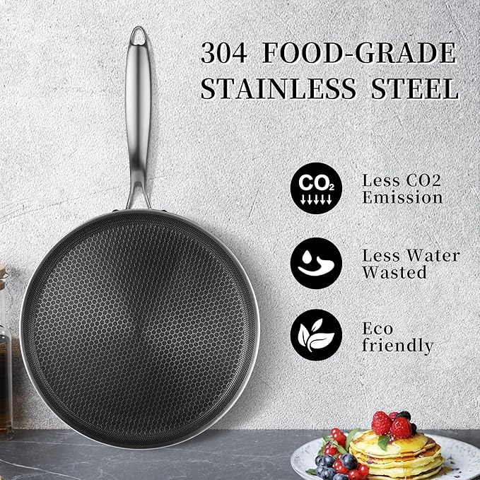 Innerwell Nonstick Crepe Pan 12 inch Stainless Steel Crepe Pan Honeycomb Coating Flat Skillet Tawa Dosa Tortilla Pan,Omelet Pan with All Stove Tops Available, Induction Compatible