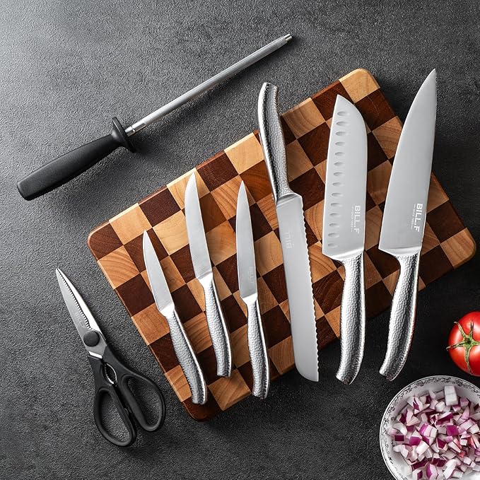 Knife Block with Kitchen Knives Set 14 Pieces and Wood Cutting Chopping Board Stainless Steel Knife for Kitchen Home Essentials Chef Knife Set, Anti-slip handle, Steak Knives Set of 6 ﻿