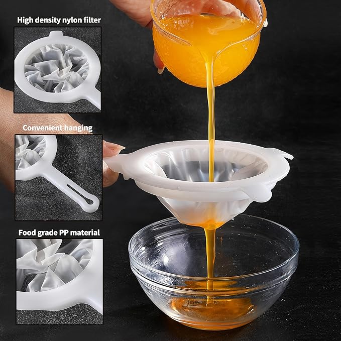 2PCS Plastic Fine Mesh Strainer, Nylon Ultra Strainer for Juice,Yogurt, Coffee, Honey, Milk, Nut Milk with Handle (120+200Mesh)