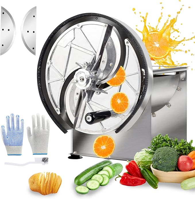 Commercial Vegetable Slicer-0.2-13mm Adjustable Thickness, Stainless Steel Manual Vegetable Slicer with 2*Extra SUS 304 Blades lemon slicer for Slicing Fruit Potato Lemon Onion Tomato