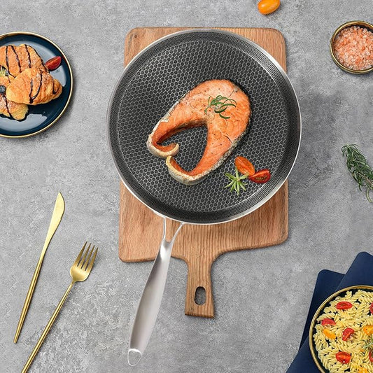 Stainless Steel Crepe Pan 11-inch, Honeycomb Nonstick Pancake Pan with Extended Handle, Multi-Layer Fast Heating Cooking Pan for Gas/Induction Stoves