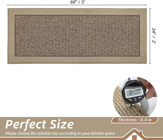 BEQHAUSE Kitchen Runner Rugs 24"x60", Kitchen Rugs Non-Slip Kitchen Mats for Floor, Absorbent and Stain Resistant Kitchen Mats, Machine Washable Rug for Kitchen, Hallway, Laundry & Sink, Taupe