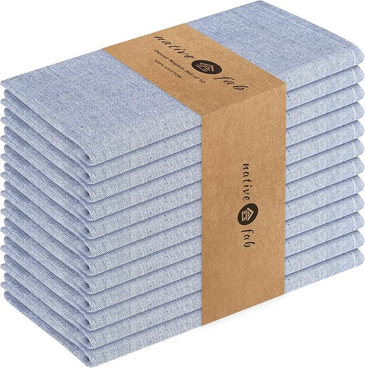 Native Fab Solid Cloth Napkin Set of 12, 100% Chambray Cotton, Washable, Reusable Dinner Cloth Napkin 17x17 inches, Table Decor Napkins for Dinner, Events, Ink Blue