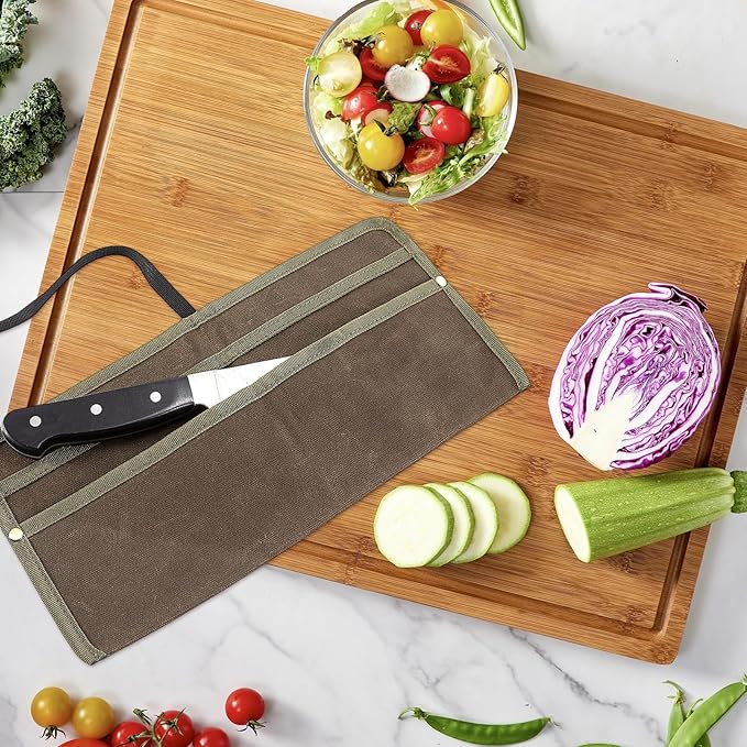 Qchengsan Chef Knife Sheath,Waxed Canvas Single Chef Knife Case Bag Roll for Traval,Sheaths for Chef's Kitchen knives,Tool Organizer Pouch Culinary Accessories Cooking Tools Roll,Gifts for Men