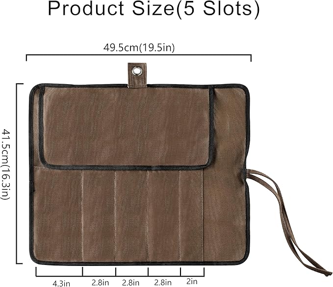 VRUIFA Chef’s Knife Roll Bag, Portable Canvas Cases, Chef Bag With 5 Slots Pockets Can Hold Kitchen Knife Tools Up To 15 Inch