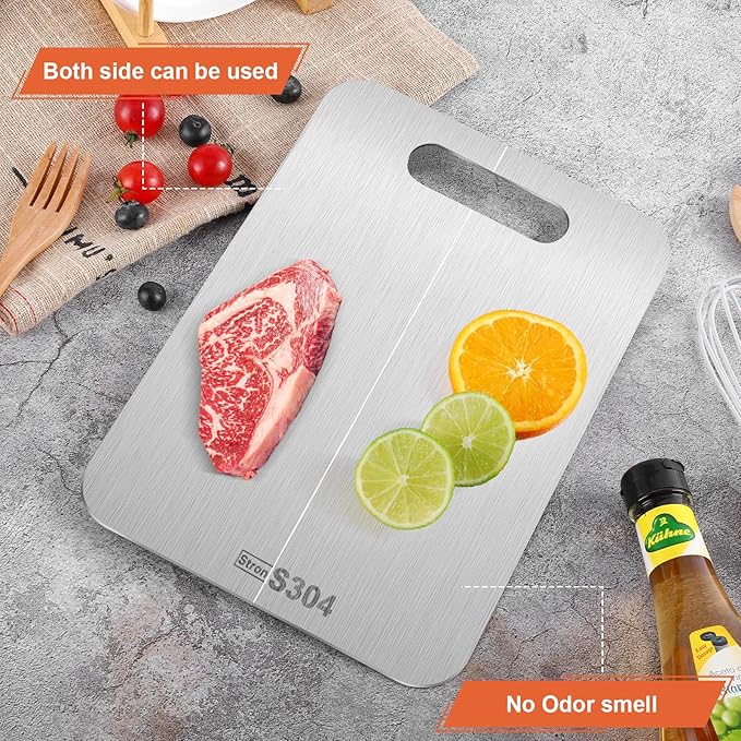 Stron-Dura Cutting Boards for Kitchen, Cutting Board, Foodgrade Stainless Steel Cutting Board for Meat,Fruit, Vegetables, Outdoor or Indoor, L 15 .4" * 11"