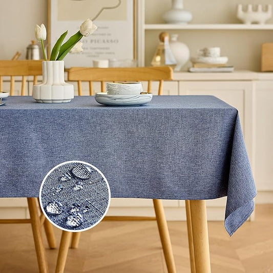 Faux Linen Waterproof Tablecloth,Denim Blue,84" x 60" (Rectangular)