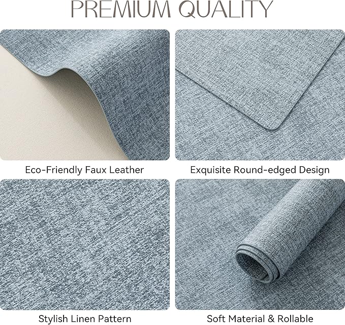 Romanstile Vinyl Placemats Set of 6-12 X 17 Inch - Heat Resistant Place Mats 100% Waterproof Oilproof Wipeable Reversible Faux Leather Table Mats for Kitchen, Dining, Party, Outdoor, Sky Blue