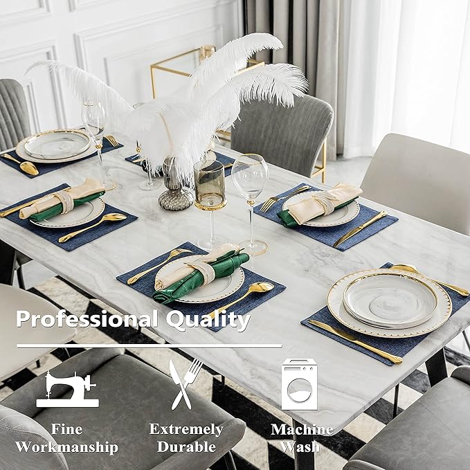 Home Brilliant Set of 4 Placemats Blue Placemats Heat Resistant Dining Table Place Mats Kitchen Table Mats, Navy Blue