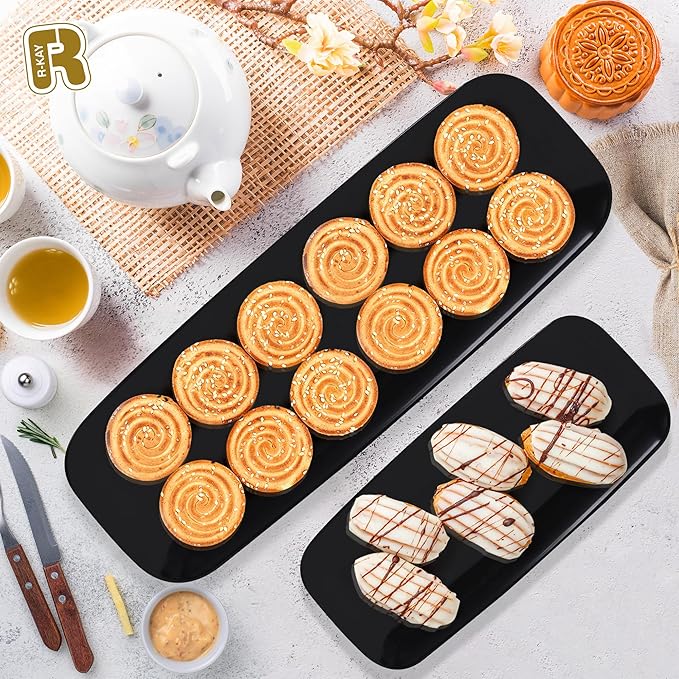 4 Pack Black Plastic Serving Tray for Party - Black Serving Tray 10 by 5.5 Inch - Dessert Trays for Food - Party Serving Trays for Entertaining - Premium Party Trays - Black Serving Platters