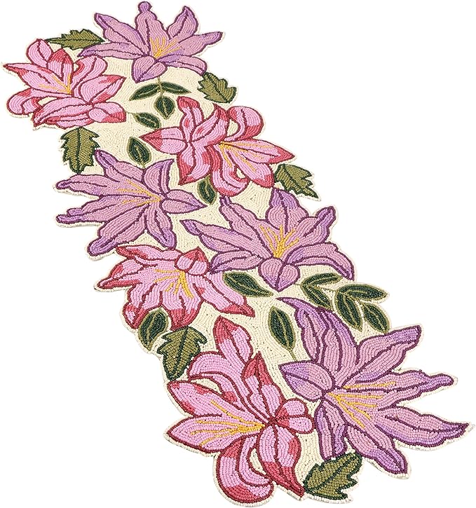 Alpha Living Home Luxury Beaded Runner 36 inch- Premium 13x36 Inch Candy Beaded & Polyester Christmas Beaded Runner - Decor for Home, Dining Tables, Weddings & Holiday Celebrations - Multi Pink