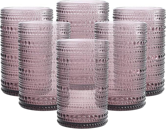 Fortessa Jupiter Beaded Hobnail Glass, 13 Ounce Iced Beverage (Set of 6), Purple