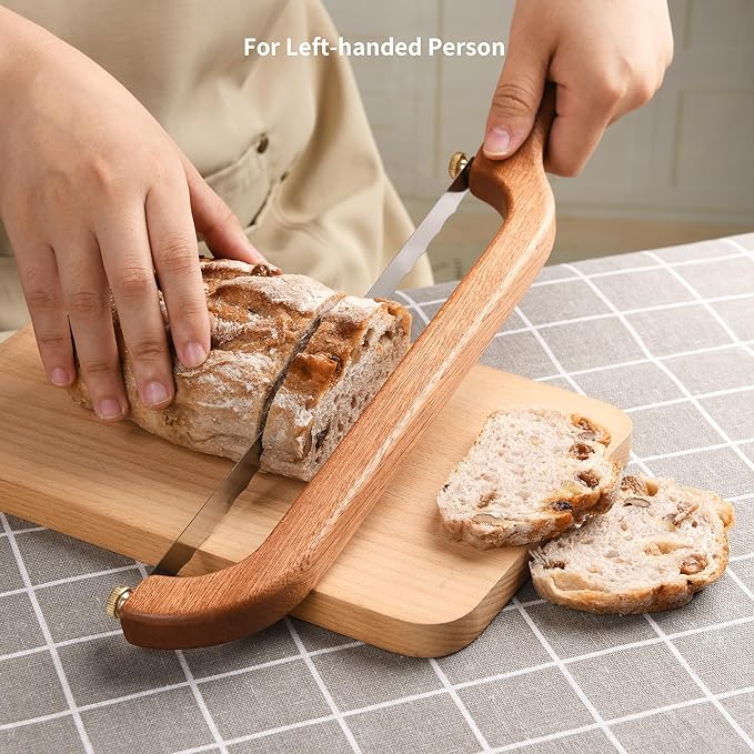 Uprichya Bread Knife for Homemade Bread Sourdough, Wooden Bread Bow Knife for Sourdough, Bread Slicer for Homemade Bread, Bread Saw, Sourdough Bread Cutter, Left-Handed