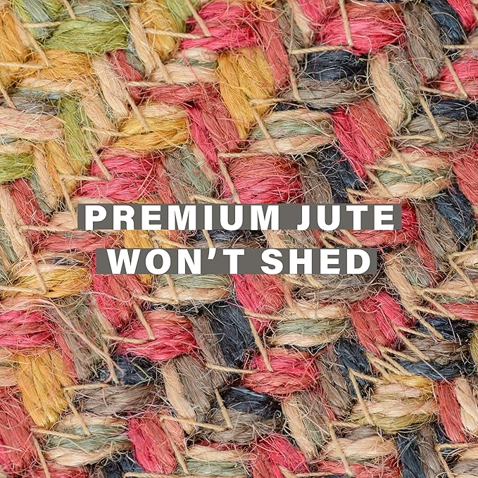 Homespice Kingston Oval Kitchen Rugs 2x3' - Multicolor Braided Rugs for Country Decor, Durable No Shed Jute for Low Maintenance