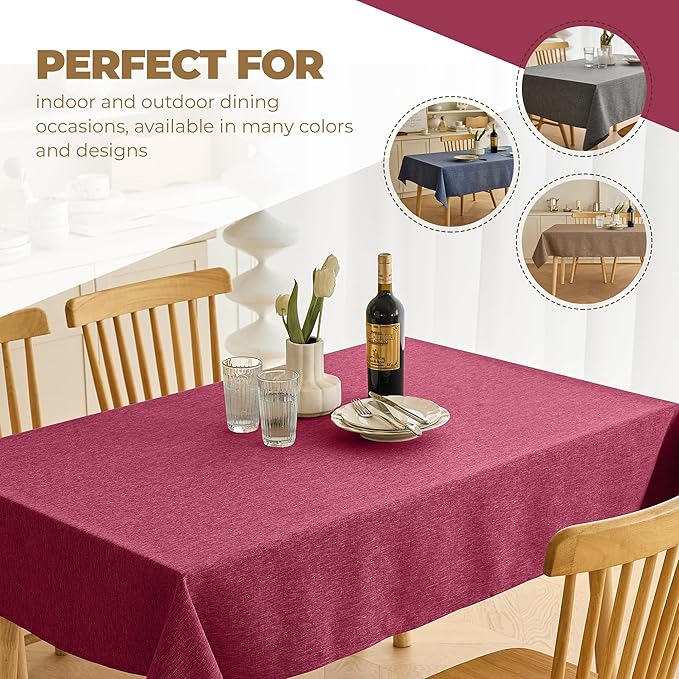 Christmas RedWaterproof Wipe Clean Table Cloth for 10ft Banquet Rectangle Table,Outdoor Spillproof Tablecloth for Thanksgiving,Easter (Oblong, 60 x 144 Inch (12-14 Seats), Burgundy)