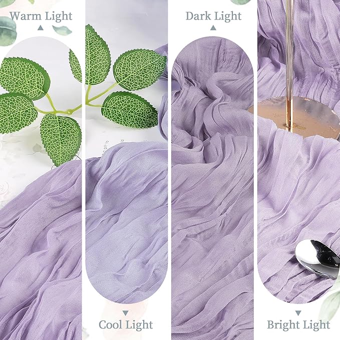 6 Pack Purple Valentine's Day Cheesecloth Table Runner 10FT Long Boho Gauze Table Runner Rustic Sheer Runner for Spring Wedding Bridal Baby Shower Birthday Party Table Decor Home Decorations