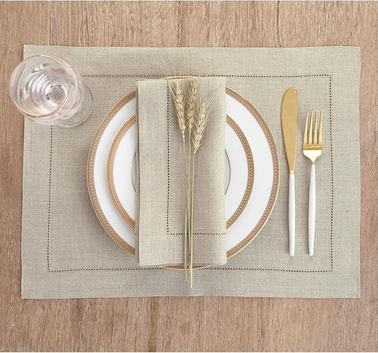 Solino Home Natural Linen Napkins Set of 4-100% Pure Linen Hemstitch Dinner Napkins 20 x 20 Inch for Spring, Easter - Classic Hemstitch
