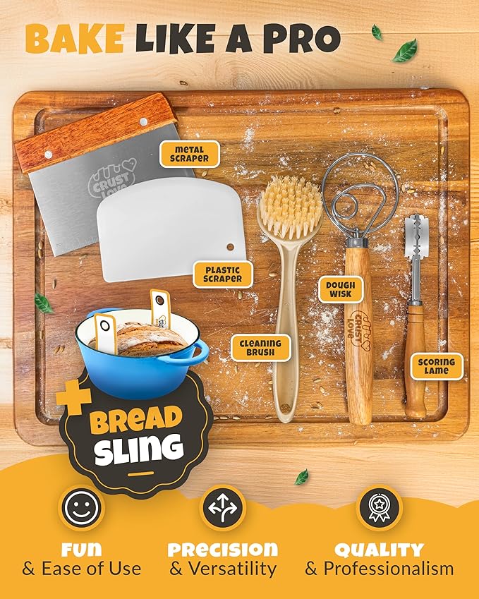 CRUSTLOVE Dutch Oven for Bread Baking - incl. Sourdough Bread-Baking Supplies like Banneton Bread-Proofing Basket - 5QT Enameled Cast Iron Bread-Oven with Lid, Bread-Pan Sour Dough Starter Kit